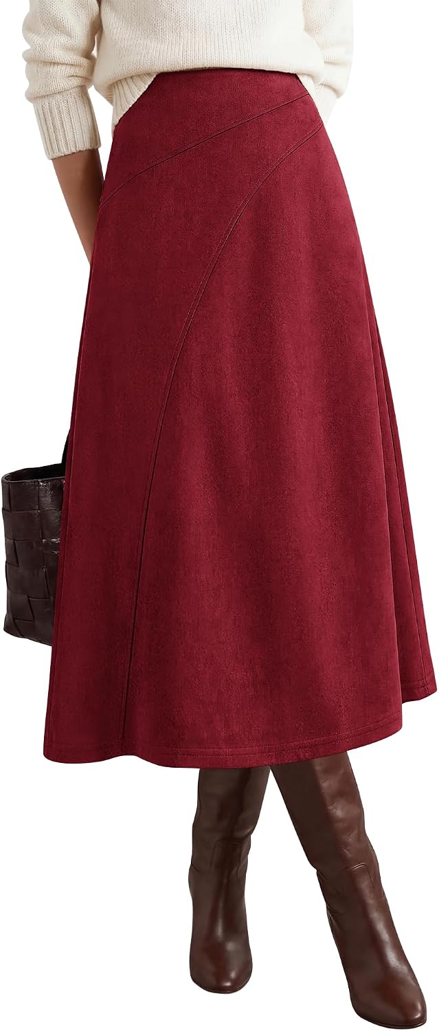 BTFBM Women Faux Suede Midi Long Skirt Fall Fashion 2026