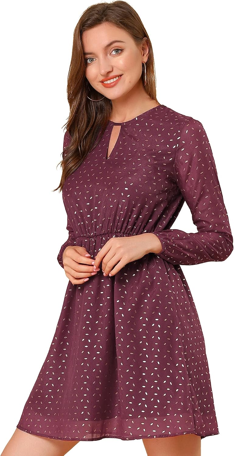 Allegra K Women Metallic Star Choker V Neck Party Flared A-Line Dress