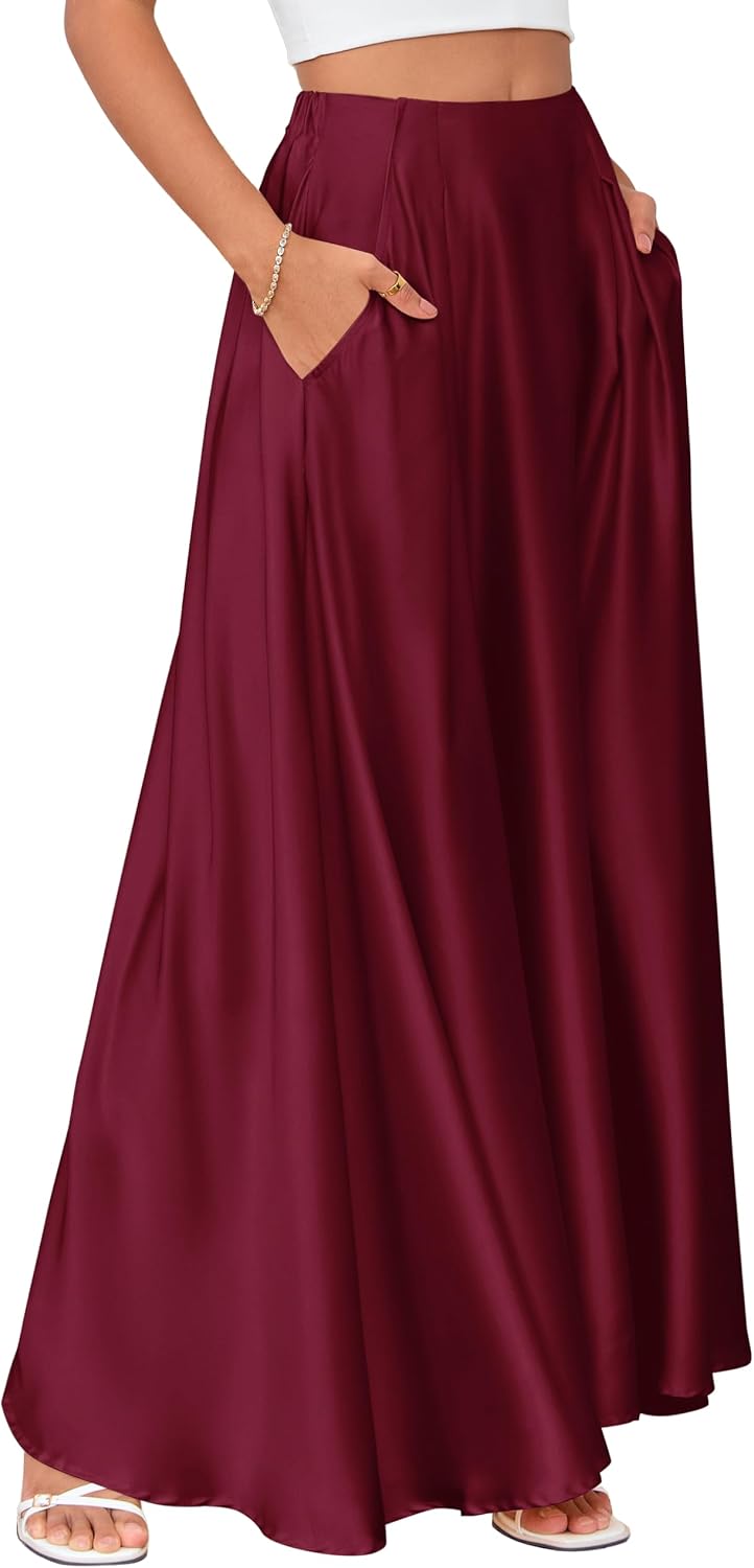 Maxi Satin Skirts for Womens High Waisted Flowy Long A line Skirt Trendy for Office Holiday Party