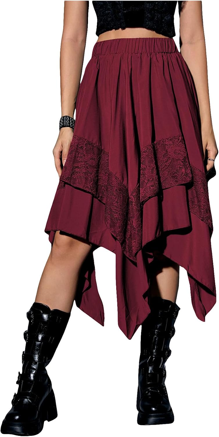 Verdusa Women's Renaissance Flowy Lace Asymmetrical Skirt Whimsical Clothes