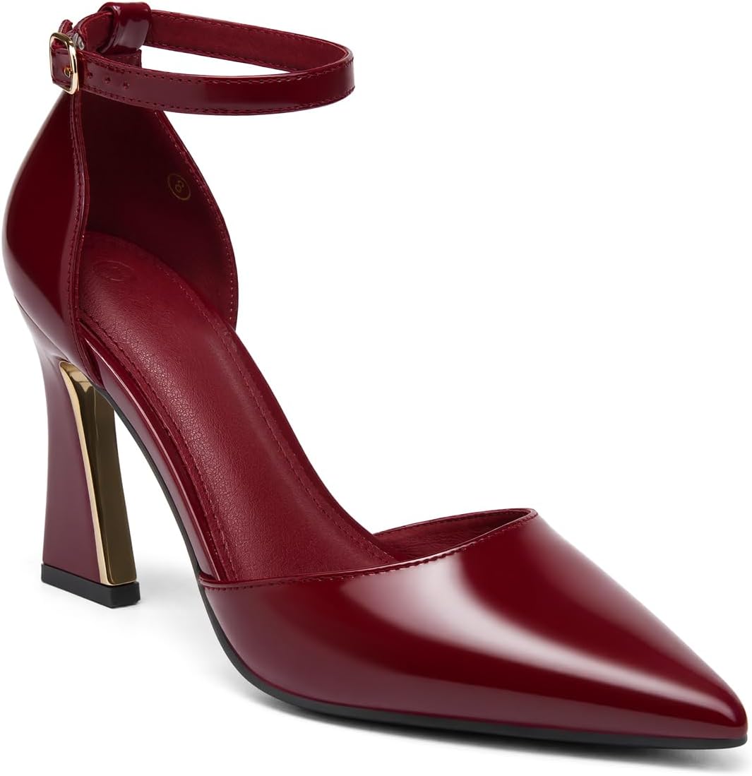 Womens Pumps Point Closed Toe High Heels Ankle Strap Heeled Sandals