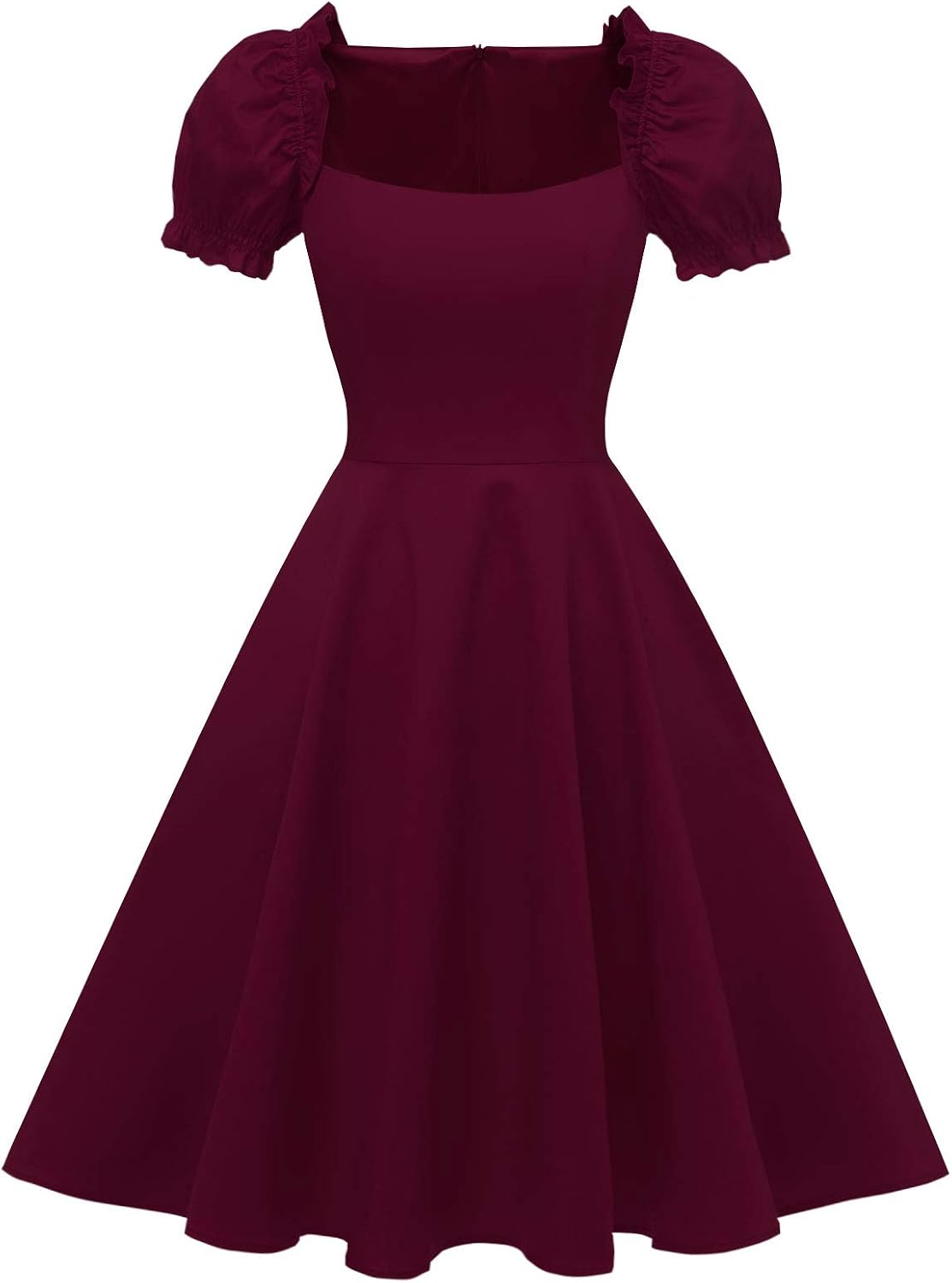 Women's Puff Short Sleeve 1950s Party Dresses Square Neck Aline Dress with Pockets