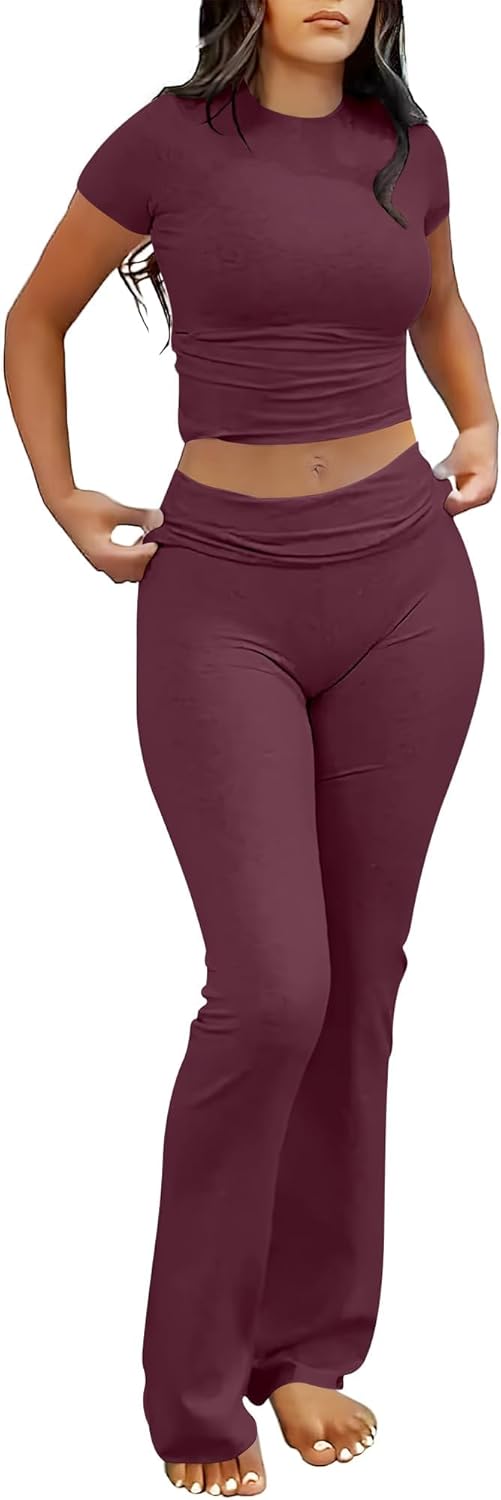 Lounge Sets For Women 2 Piece Foldover Yoga Flare Leggings