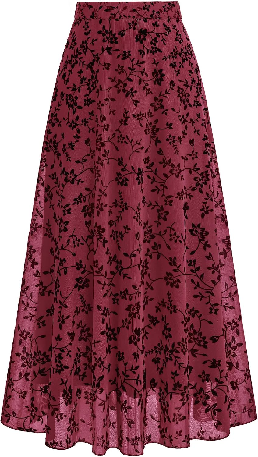 BTFBM Womens Floral Mesh Maxi Skirts Long Tulle Skirt