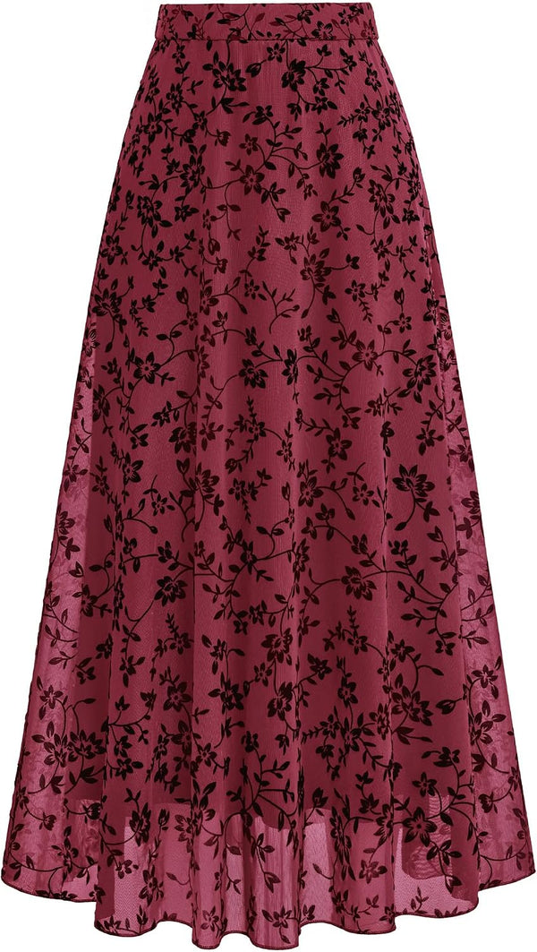 BTFBM Womens Floral Mesh Maxi Skirts Long Tulle Skirt