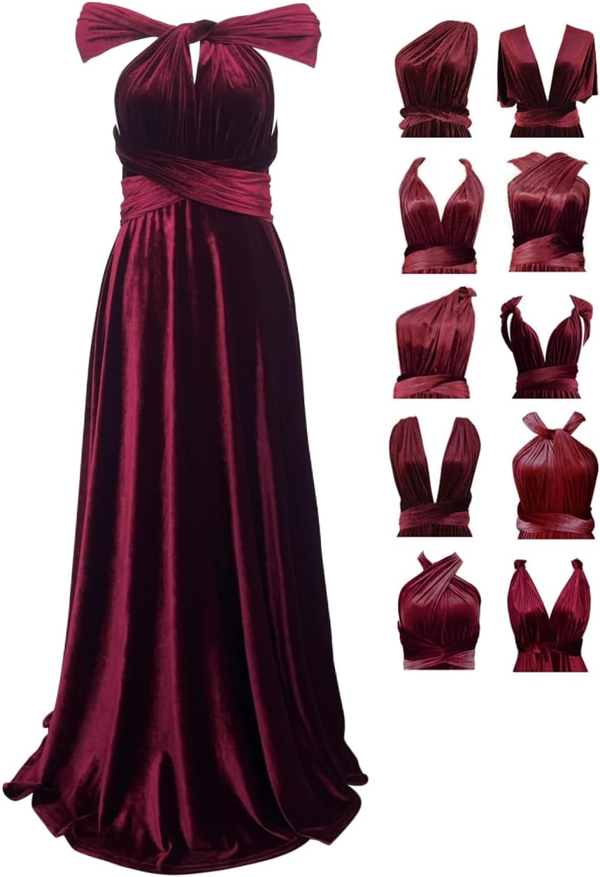 72styles Velvet Multi-Way Wrap Infinity Maxi Dress for Bridesmaids