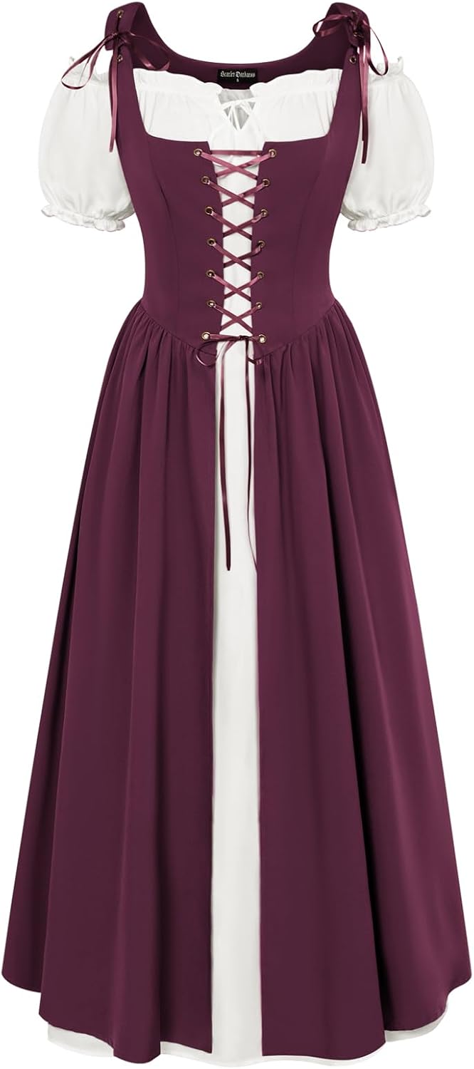 Scarlet Darkness Renaissance Costume Women Halloween Medieval Pirate Dress