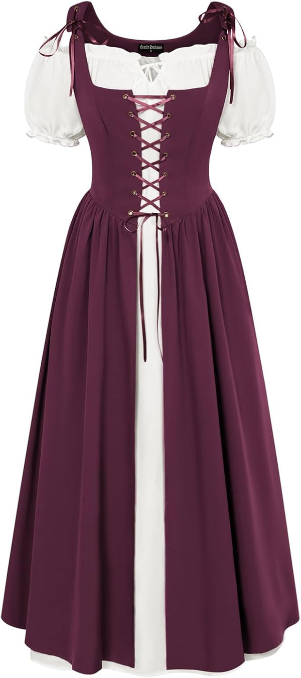 Scarlet Darkness Renaissance Costume Women Halloween Medieval Pirate Dress