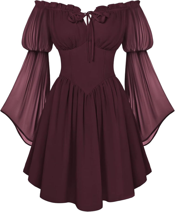 Scarlet Darkness Women's Renaissance Faire Fairy Witchy Dress with Pockets