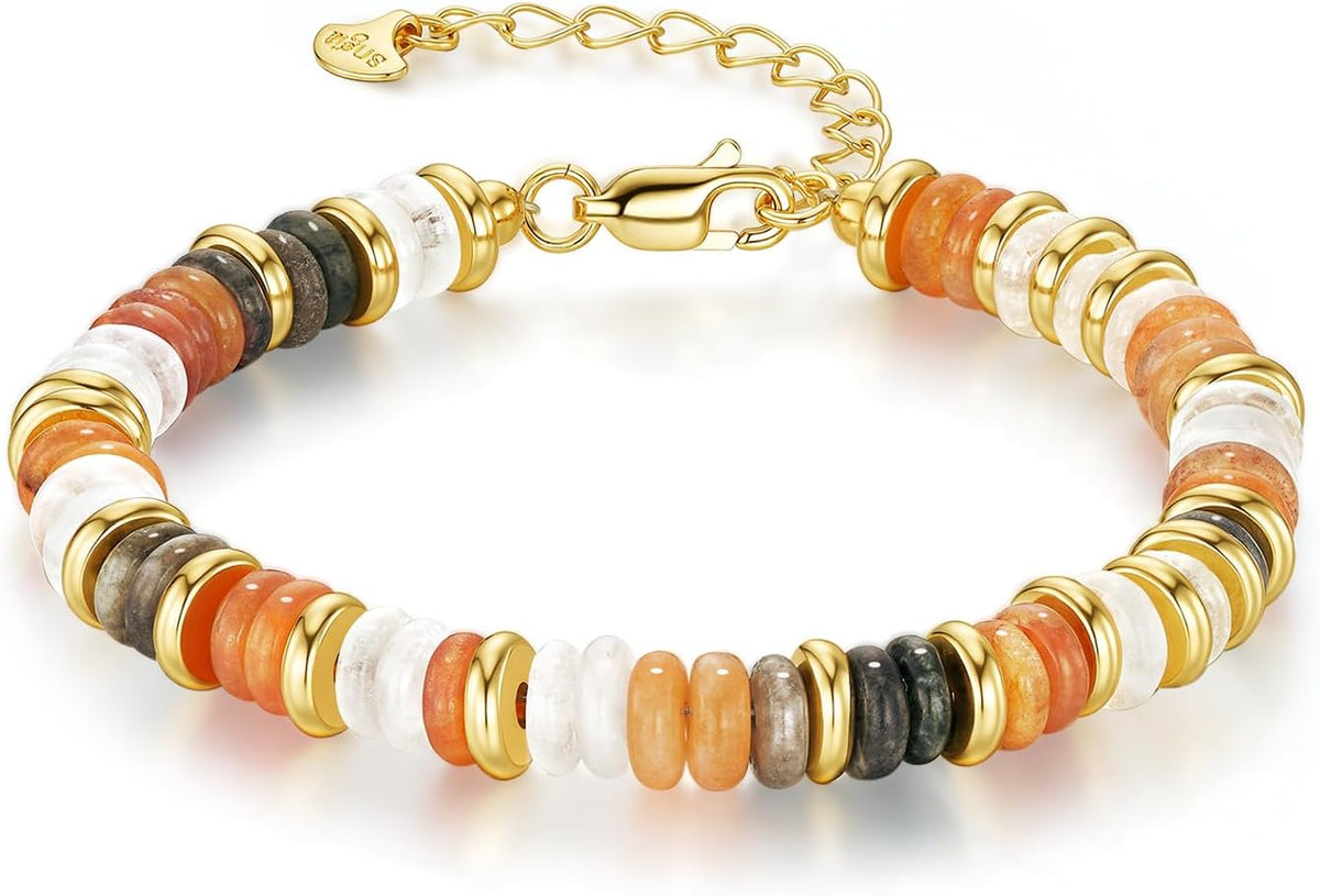 SNGIA Colorful 18K Gold Plated Bracelets for Women, Stack Bangle Beaded Stone Jewelry Accessories Set for Woman, Trendy Fashion Jewelry Gifts