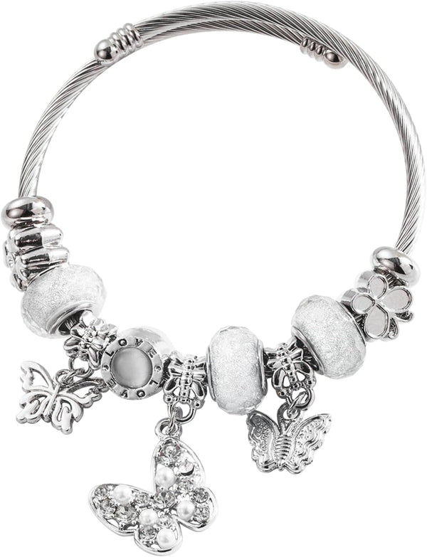 Charm Bracelets for Womens,Exquisite Cute Cartoon Friendship Silver Bracelets Stainless Steel Bangle, Womens Jewelry Suitable for Holiday Gifts and Birthday Gifts