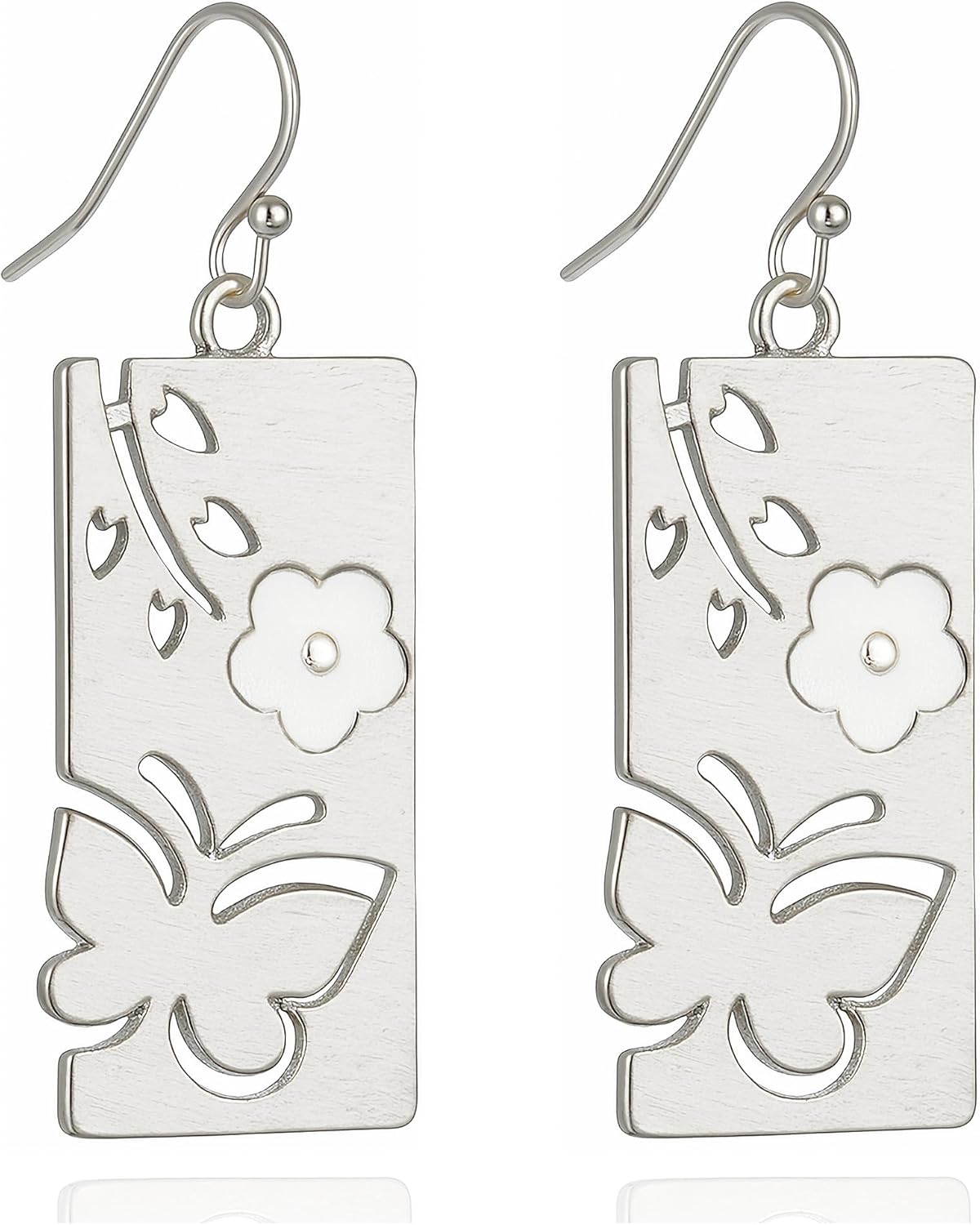 Gray Teardrop Flower Boho Dangle Earrings