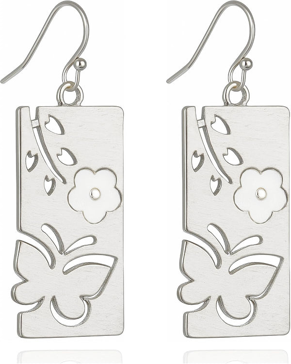 Gray Teardrop Flower Boho Dangle Earrings