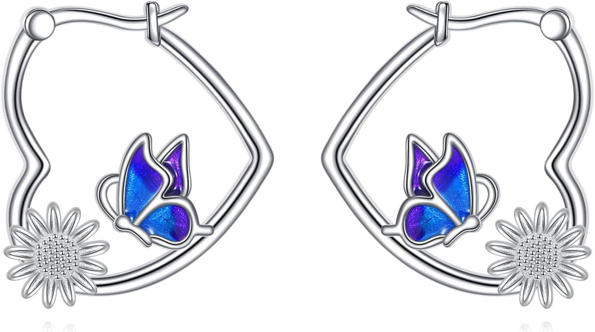 YFN Animal Earrings Sterling Silver Animal Heart Hoop Dangle Earrings Cute Jewelry Gifts for Women