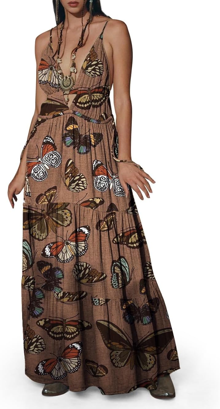 Womens Summer Sun Dresses Mystical Gothic Maxi Dress Casual Floral Witch Dress Date Dress Halloween Outfits