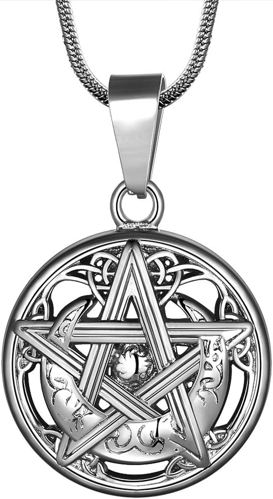 Hipunk Pentagram Pentacle Wiccan Necklace -Star Satanic Pendant 316L Stainless Steel Traditional Seal of Solomon Tetragrammaton Eliphas Levi's Pentagra Wicca Punk Retro Jewelry