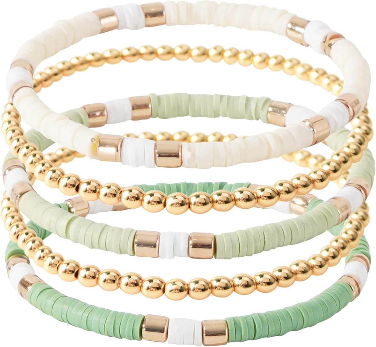 Surfer Heishi Clay Bead Bracelets for Women Bohemian Stackable Gold Plated Beaded Stretch Bracelets Elastic Layering Friendship Bracelets Set Boho Jewelry