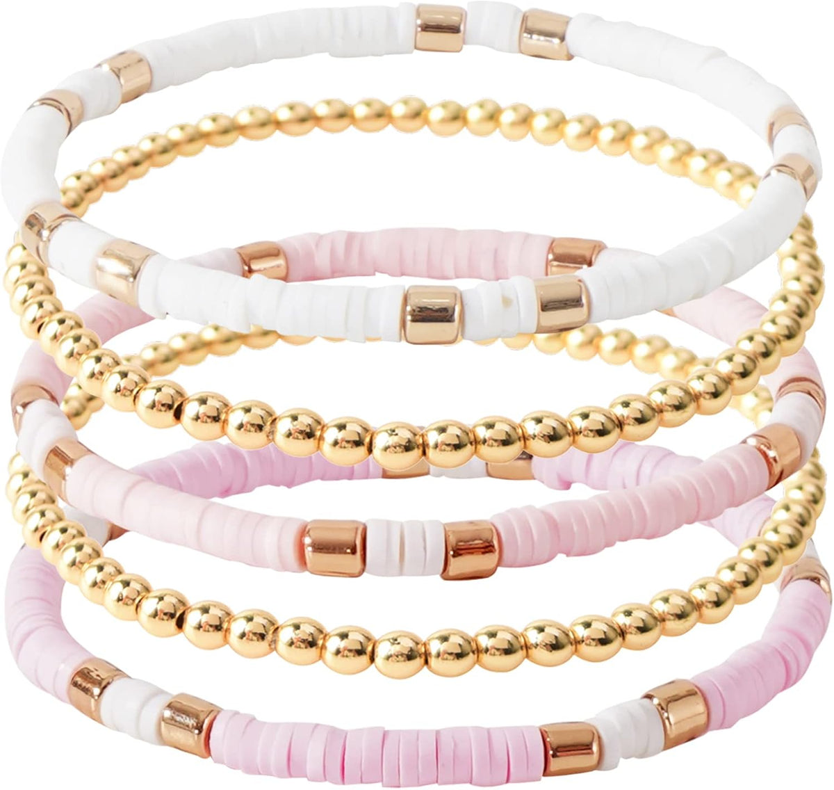 Surfer Heishi Clay Bead Bracelets for Women Bohemian Stackable Gold Plated Beaded Stretch Bracelets Elastic Layering Friendship Bracelets Set Boho Jewelry