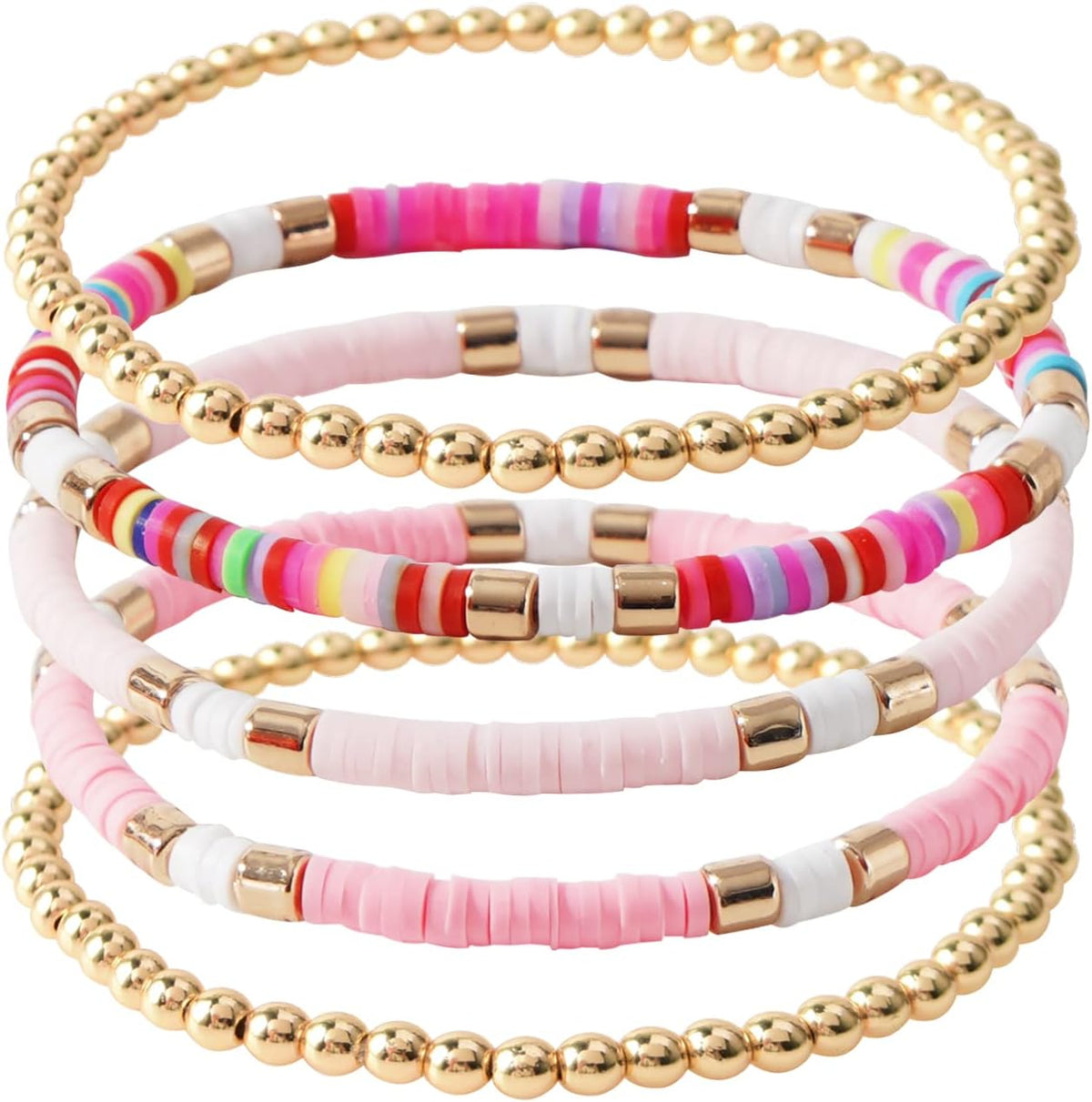 Surfer Heishi Clay Bead Bracelets for Women Bohemian Stackable Gold Plated Beaded Stretch Bracelets Elastic Layering Friendship Bracelets Set Boho Jewelry