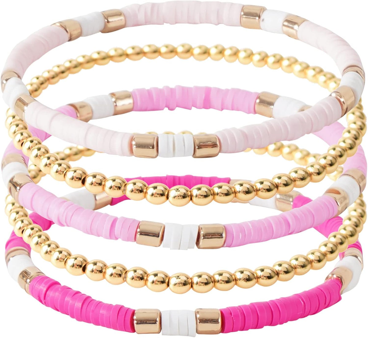 Surfer Heishi Clay Bead Bracelets for Women Bohemian Stackable Gold Plated Beaded Stretch Bracelets Elastic Layering Friendship Bracelets Set Boho Jewelry