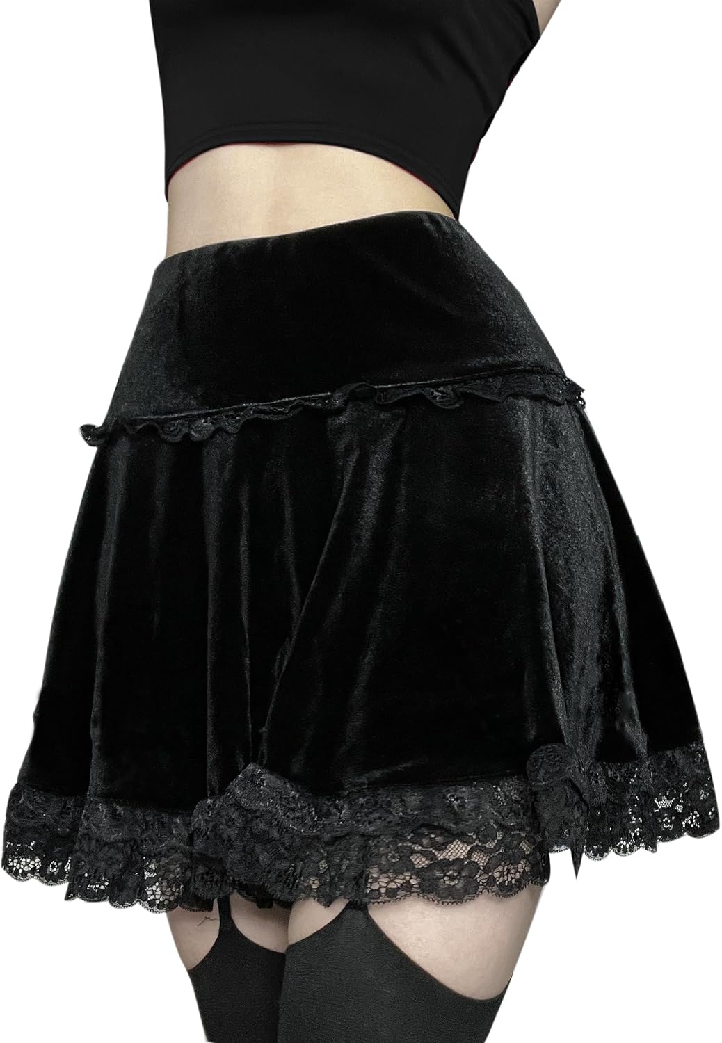 TSMNZMU Womens Gothic Mini Skirts Punk Grunge Velvet Skirts High Waist Emo Skirt Mall Goth Alt Harajuku Skirt