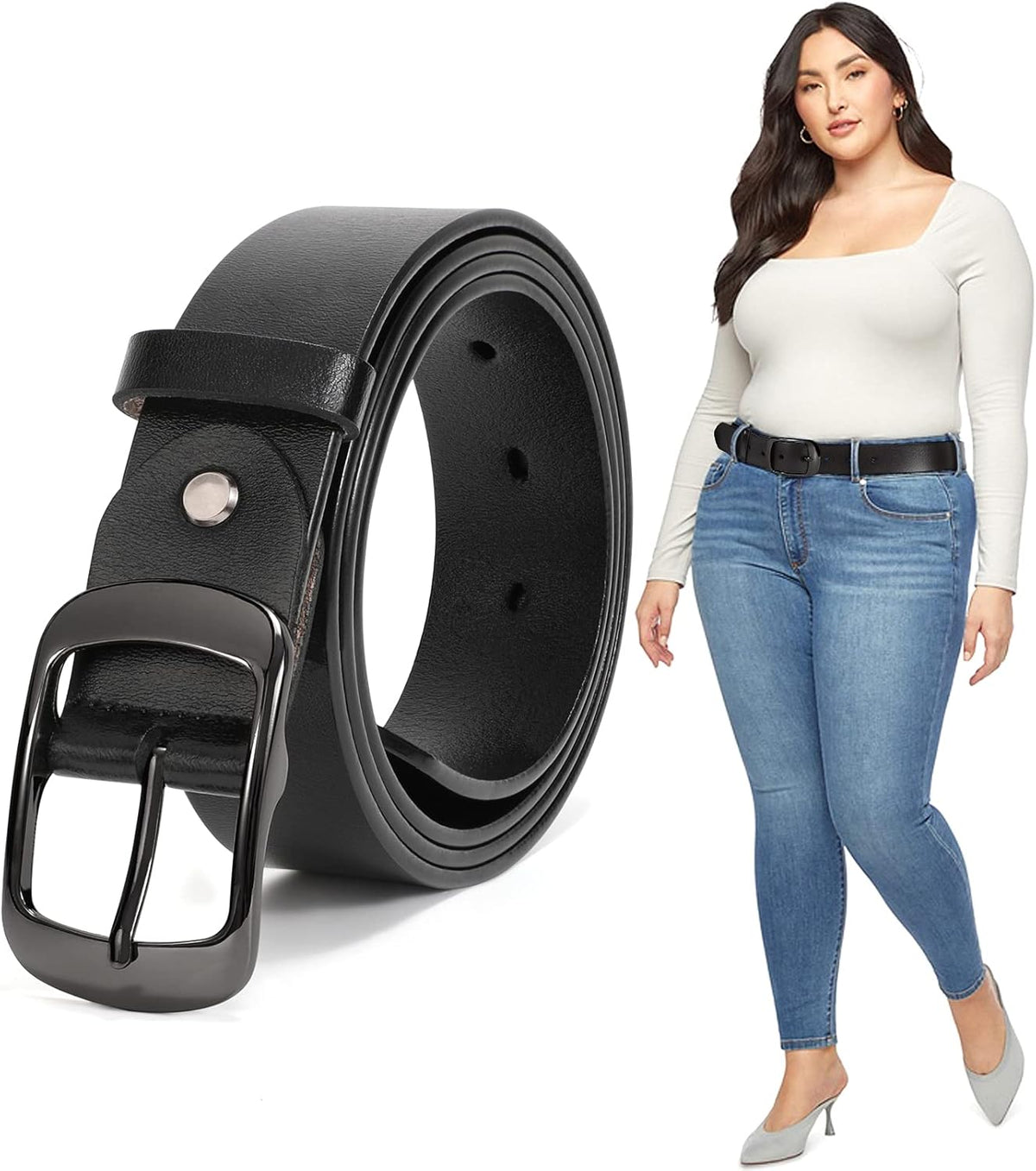 Plus Size Women Leather Belt Black Casual Waist Belt For