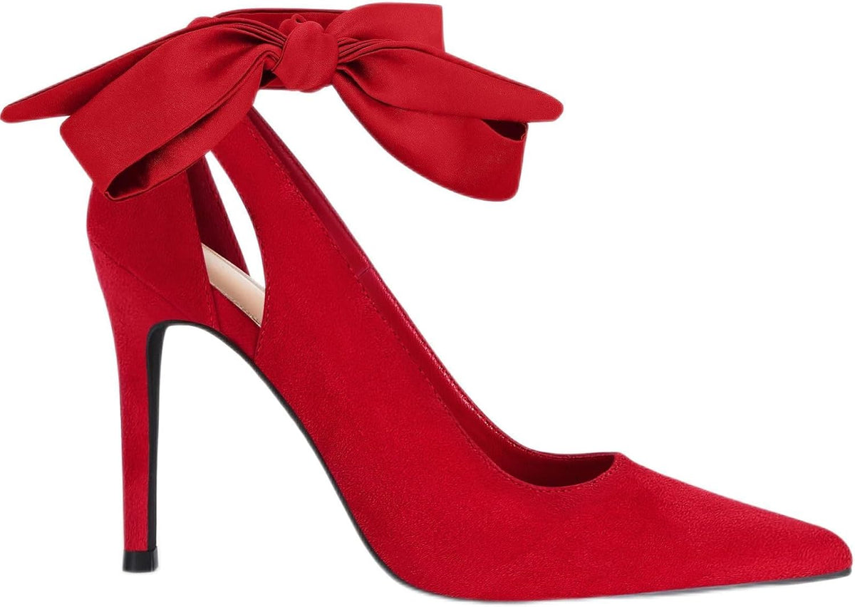 Fashare Womens High Heels Bow Tie Back Sexy Stiletto Ankle Strap Wedding Dress Pumps Shoes