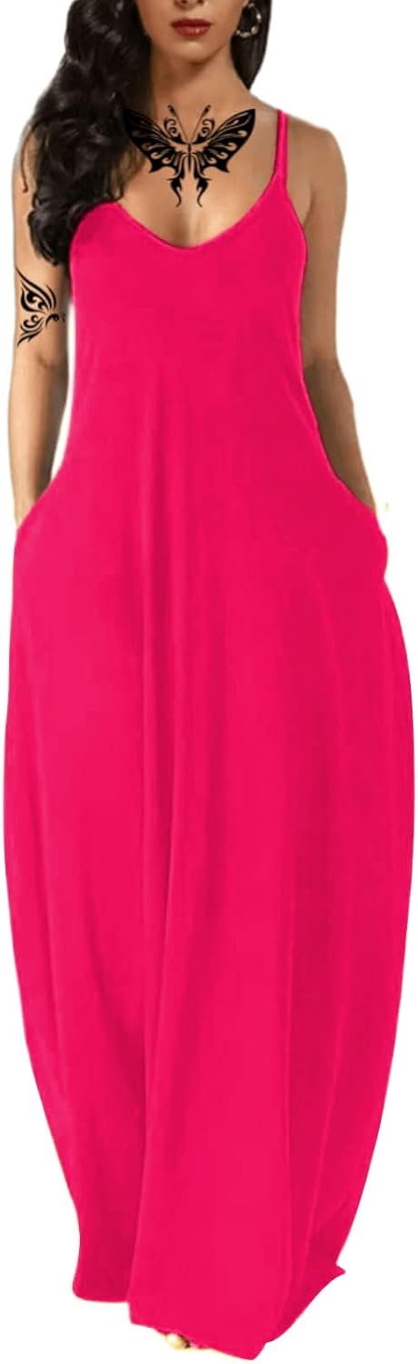 Women's Summer Maxi Long Dress Casual Boho Sleeveless Strap