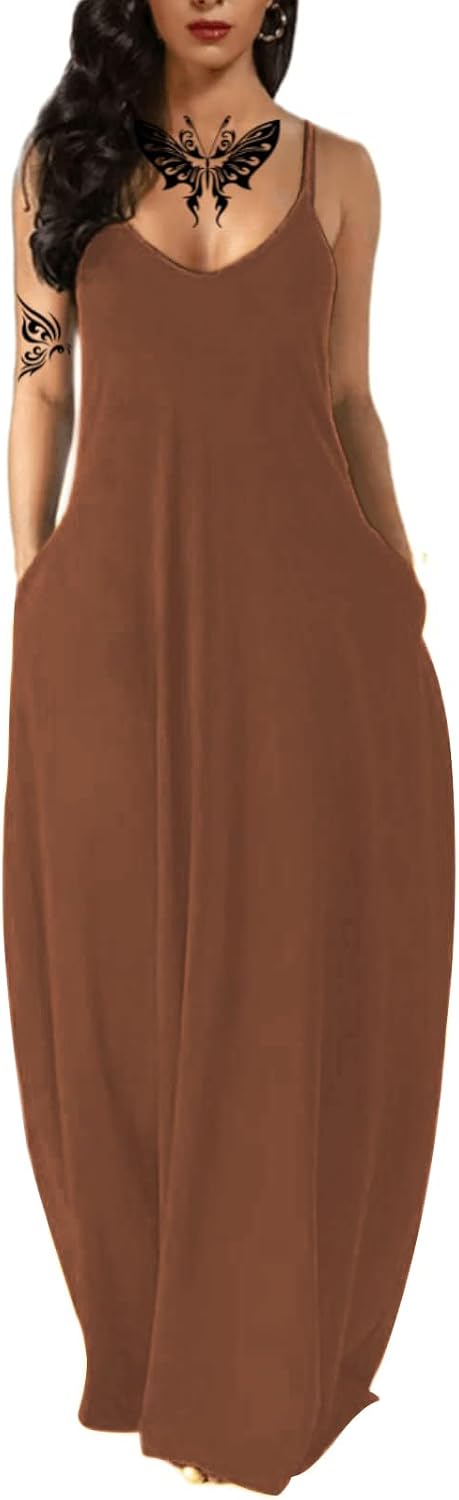 Women's Summer Maxi Long Dress Casual Boho Sleeveless Strap
