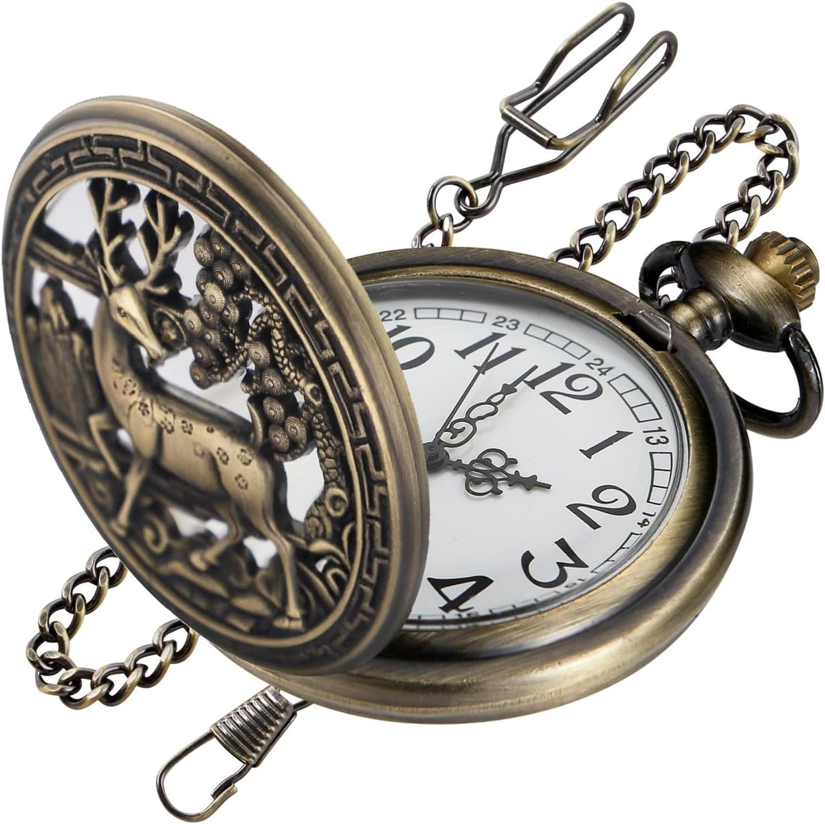Animal Patch Pocket Watch, Carved Animal Design Patch Pocket Watch for