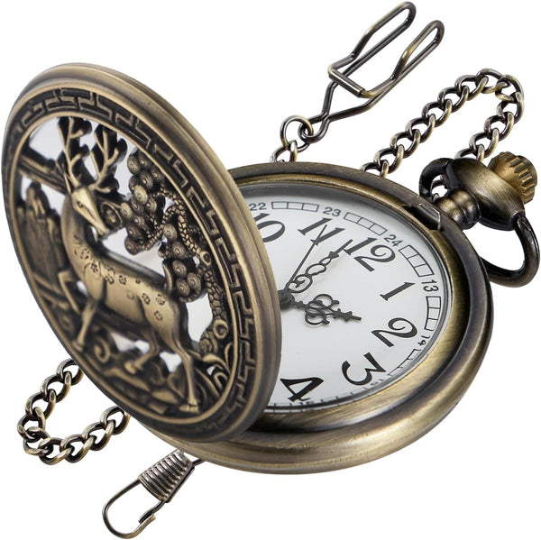 Animal Patch Pocket Watch, Carved Animal Design Patch Pocket Watch for