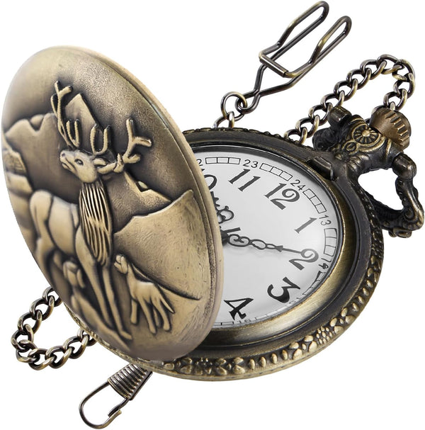 Animal Patch Pocket Watch, Carved Animal Design Patch Pocket Watch for