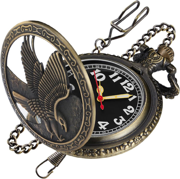 Hollowed-Out Eagle Quartz Men's Pocket Watch