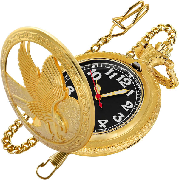 Hollowed-Out Eagle Quartz Men's Pocket Watch