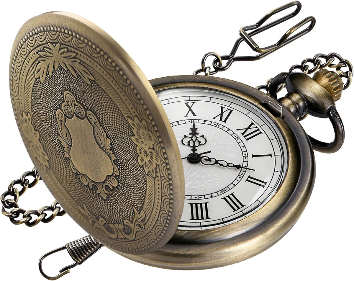 Carved Flower Quartz Pocket Watch with Quartz Movement, Pocket Watch w