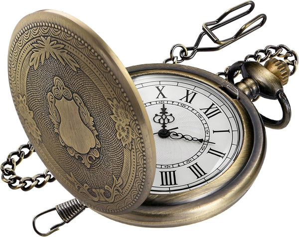 Carved Flower Quartz Pocket Watch with Quartz Movement, Pocket Watch w