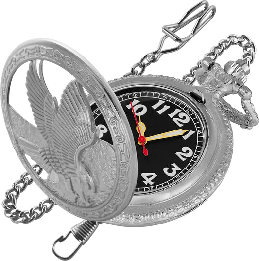 Hollowed-Out Eagle Quartz Men's Pocket Watch