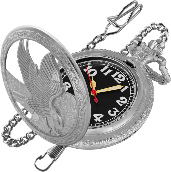 Hollowed-Out Eagle Quartz Men's Pocket Watch