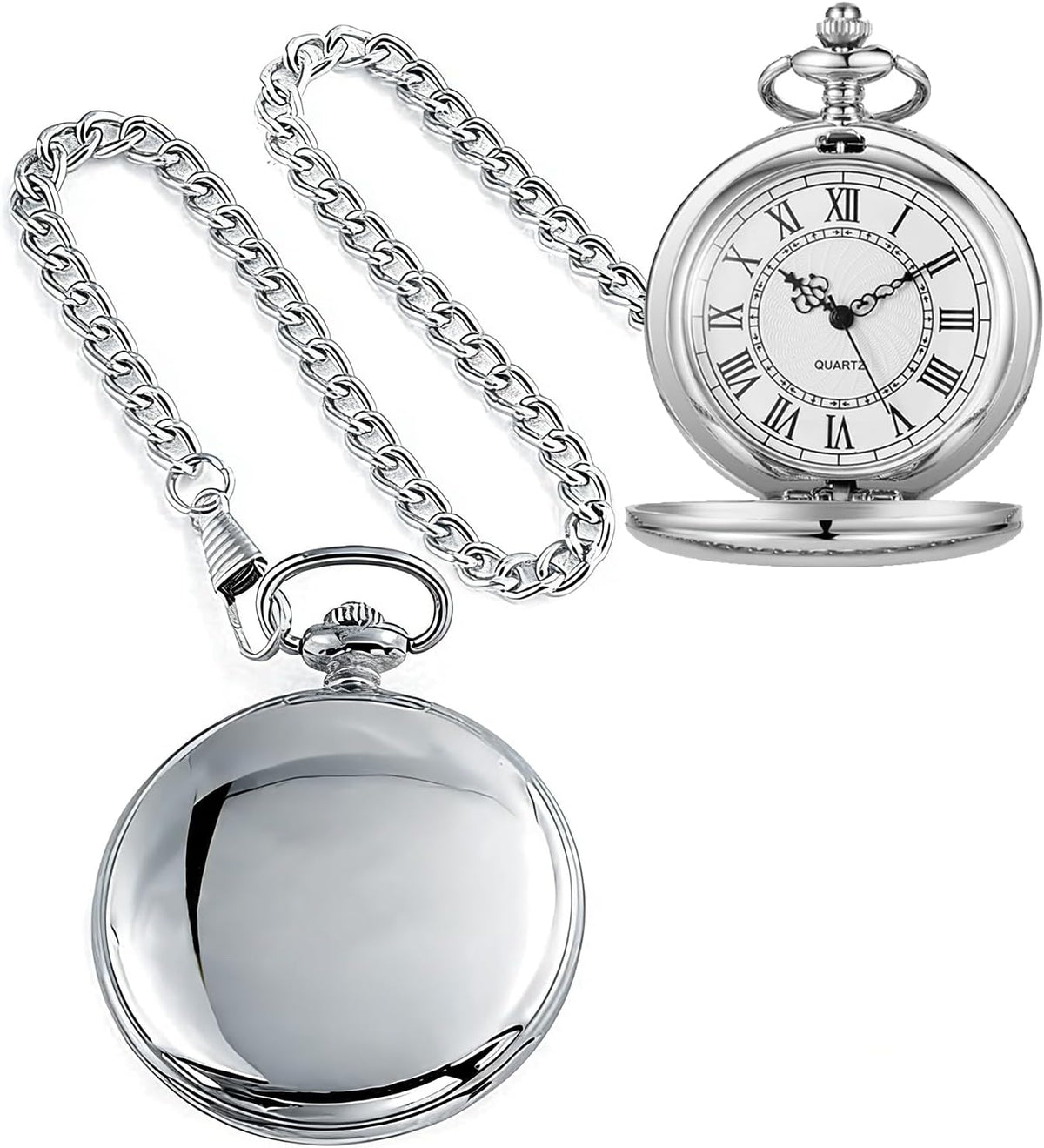 Smooth Alloy-Steel Quartz Pocket Watch