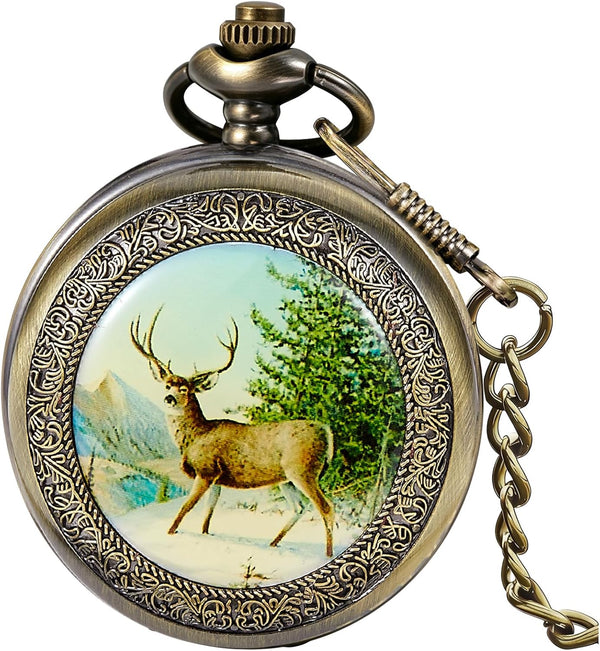 Dragon Design Quartz Pocket Watch Roman Numerals with Chain Birthdays