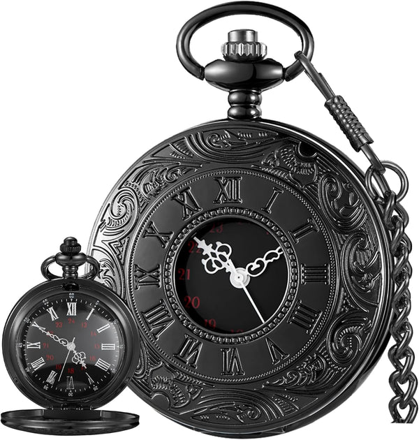 Roman Numerals Scale Quartz Pocket Watches with Chain Christmas Gift