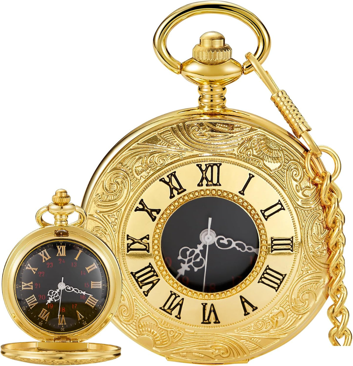 Roman Numerals Scale Quartz Pocket Watches with Chain Christmas Gift