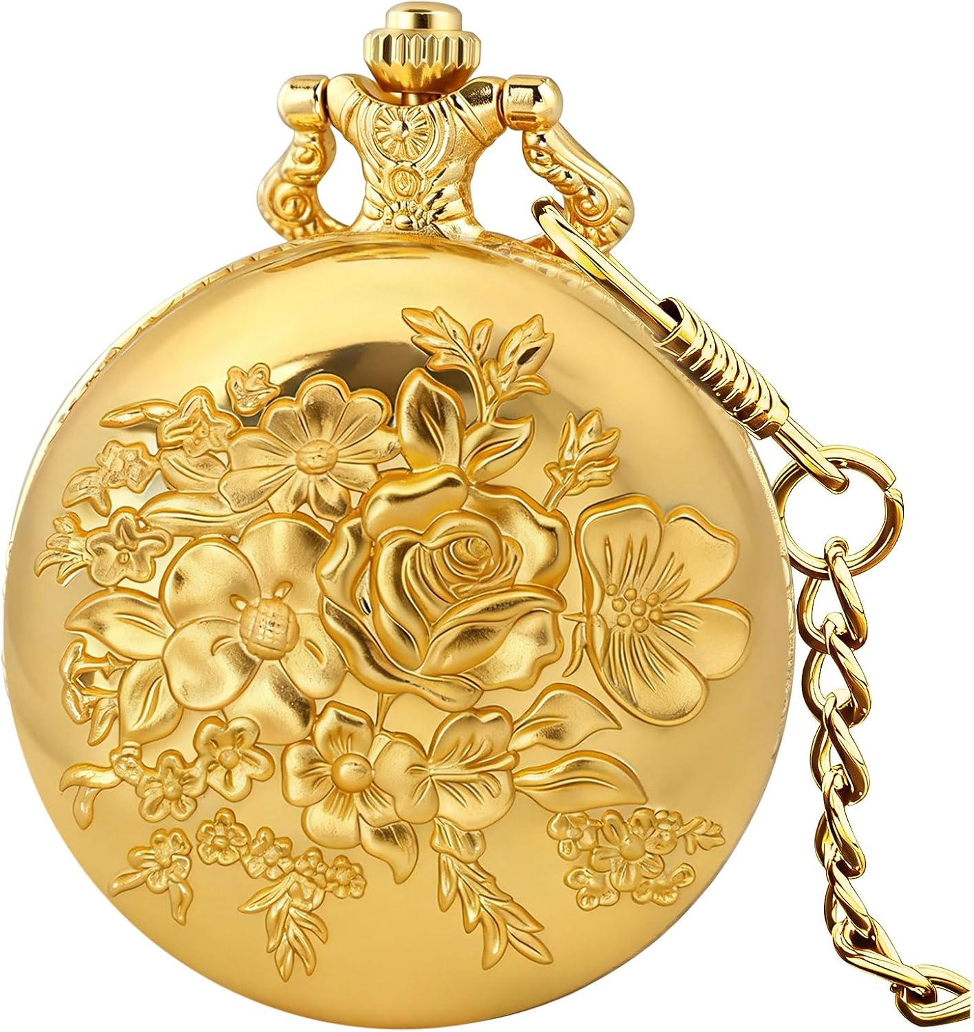 Vintage 3D Flower Quartz Pocket Watch with Chain Secondary image