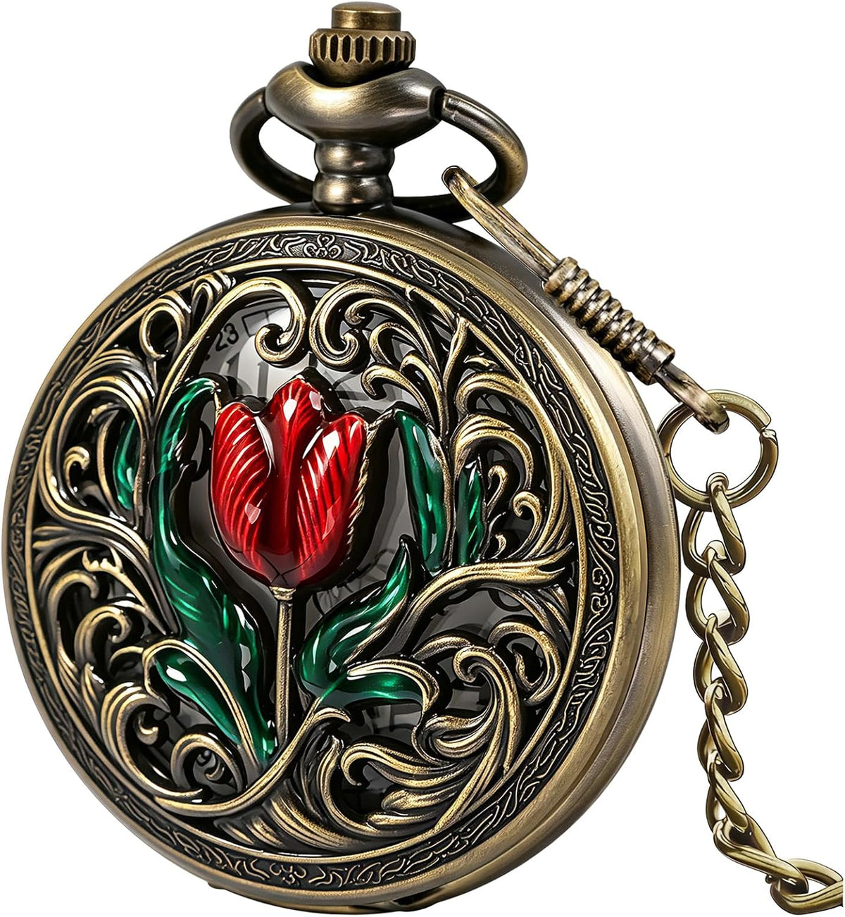 Vintage 3D Flower Quartz Pocket Watch with Chain Main image