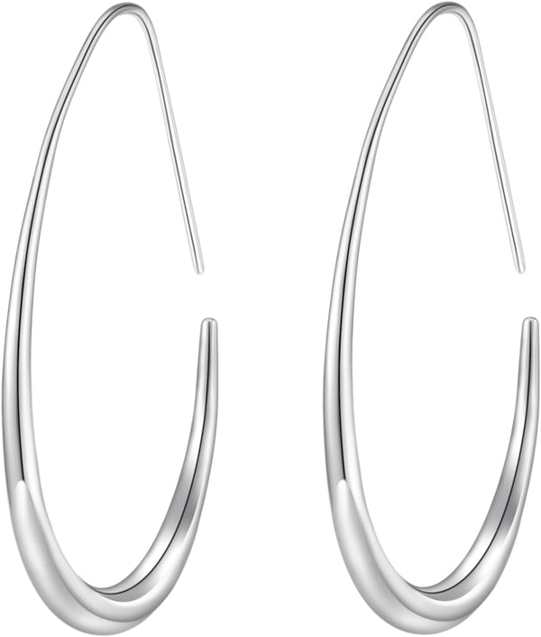 14k Plated Large Oval Pull-Through Hoop Earrings