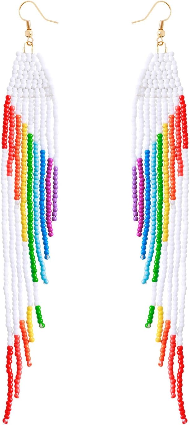 Long Beaded Tassel Boho Statement Earrings