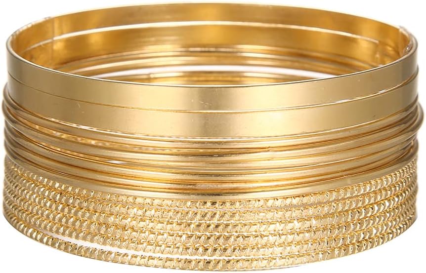 16Pcs Gold Bangle Bracelets for Women - Multi Layer Stackable Textured Bracelets Boho Jewelrys Set.