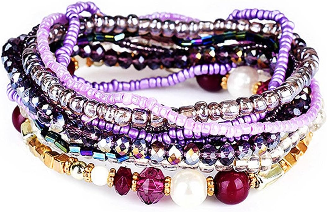 Fuqimanman2020 Bohemian Crystal Beaded Stackable Bracelets Handmade Colorful Crystal Pearl Seed Beads Bracelets for Women Jewelry