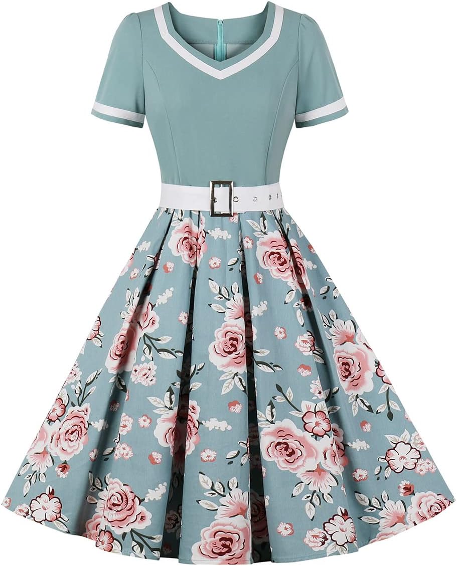 Women 1950s Vintage Short Sleeve Peter Pan Collar Retro Swing A Line Midi Summer Dress Cocktail Party Evening Prom Gown Secondary image