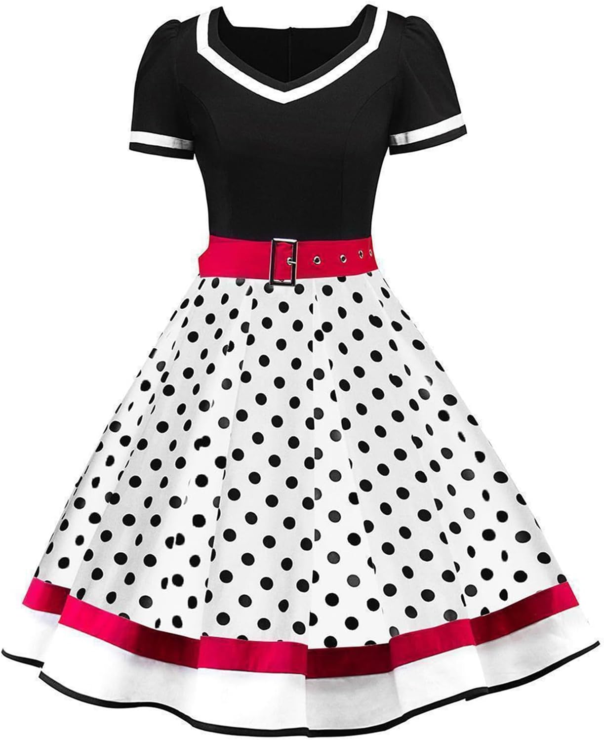Women 1950s Vintage Short Sleeve Peter Pan Collar Retro Swing A Line Midi Summer Dress Cocktail Party Evening Prom Gown